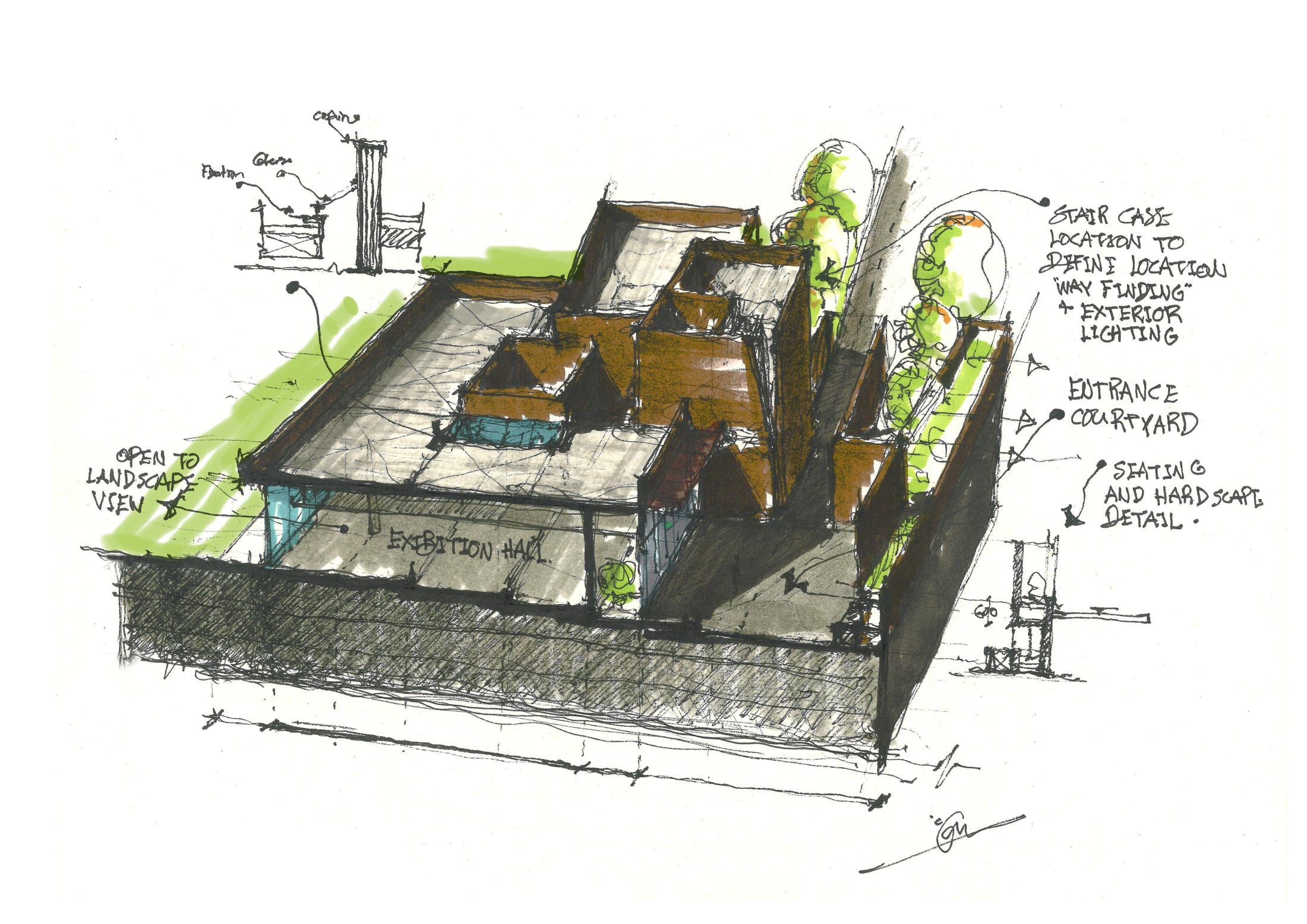 Architectural concept sketch exploring contemporary Najdi forms